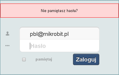 Okno wpisałeś błędne hasło