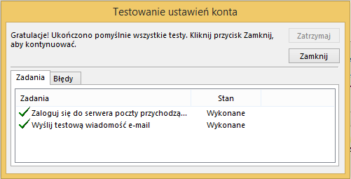 test ustawień